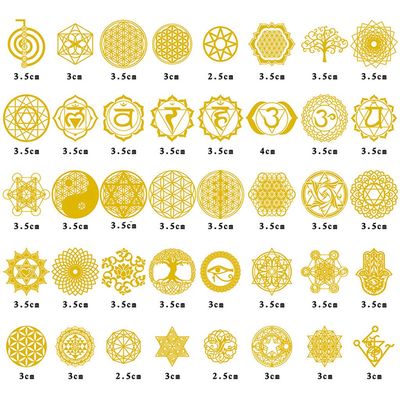 angwang Orgonite Stickers,40Pcs Sacred Round Geometric Copper Orgonite Sticker Flower Life Tree DIY Energy Tower Pyramid Material Epoxy Resin Craft Gold