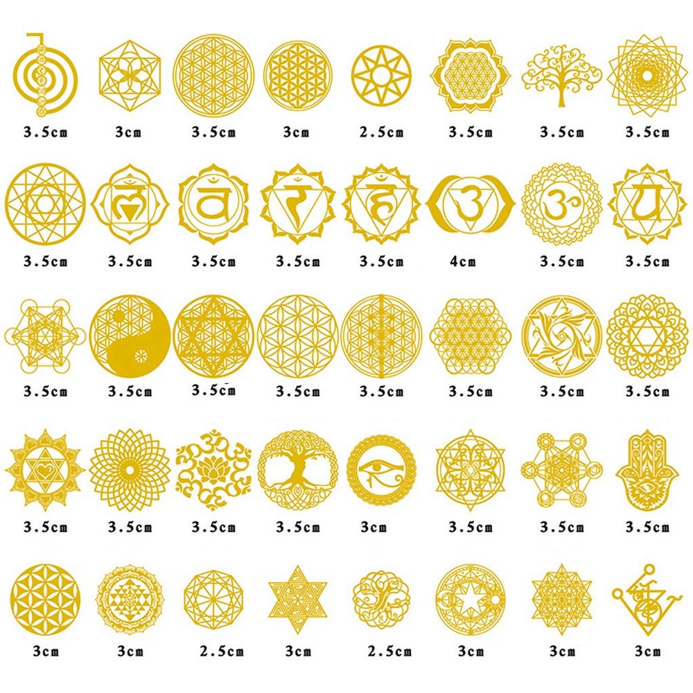 angwang Orgonite Stickers,40Pcs Sacred Round Geometric Copper Orgonite Sticker Flower Life Tree DIY Energy Tower Pyramid Material Epoxy Resin Craft Gold