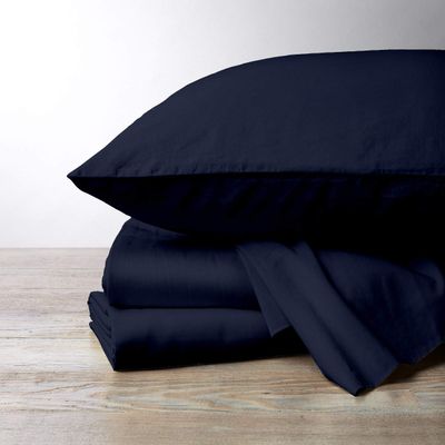 1000 Thread Count, 100% Egyptian Cotton, 4 PC Split Head Flex Sheet Set, 30" Split From the Top, Soft Satin Weave, 28" EXTRA DEEP POCKET (Split Head California King- 30" Split, Navy Blue)