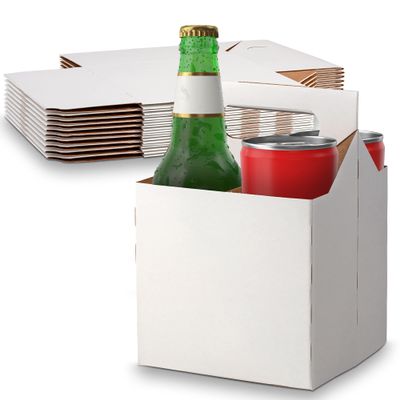 MT Products White 4 Bottle Holder 12 oz. - Corrugated Bottle Carrier for Transport (Pack of 10) - Made in USA
