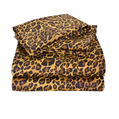 1000 Thread Count, 100% Egyptian Cotton, 4 PC Split Head Flex Sheet Set, 30" Split From the Top, Soft Satin Weave, 28" EXTRA DEEP POCKET (Split Head California King- 30" Split, Leopard Print)