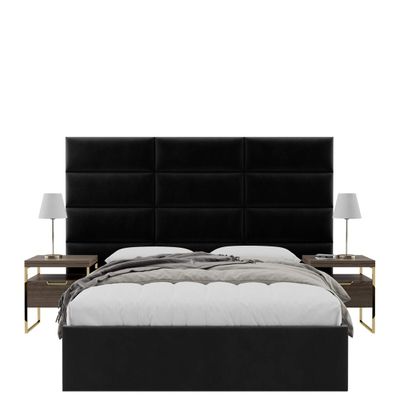Vnt Upholstered Wall Mounted Velvet Headboard Panels - Fredrick Layout - 117" X 46"- Configuration of 12 Individual Panels - Recommended for King-Cal King - Velvet/Black