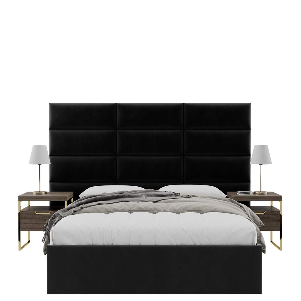 Vnt Upholstered Wall Mounted Velvet Headboard Panels - Fredrick Layout - 117" X 46"- Configuration of 12 Individual Panels - Recommended for King-Cal King - Velvet/Black