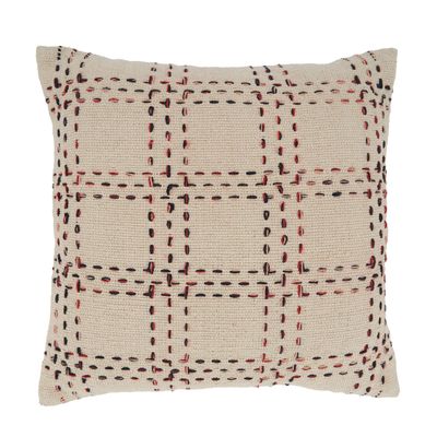 SARO LIFESTYLE Isla Berry Design Stitched Checker Throw Pillow Cover, 20" x 20", Natural