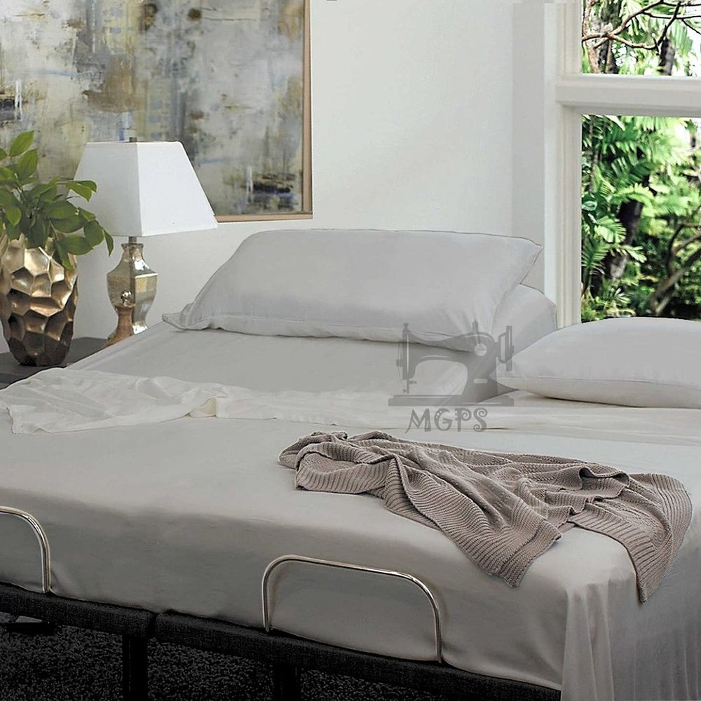 MGPS 1000-Thread-Count Egyptian Cotton Queen Sheet Set for Adjustable Bed, 4 PCs Set Deep Pocket Up to 12 Inch, 36" Split from Top - Light Grey, Split-Head Queen - 36