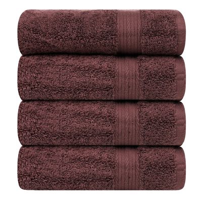 Ample Decor 100% Cotton Bath Towel for Bathroom 30 X 54 Inch 600 GSM Soft Absorbent - 4pcs Brown