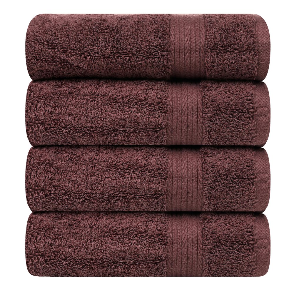 Ample Decor 100% Cotton Bath Towel for Bathroom 30 X 54 Inch 600 GSM Soft Absorbent - 4pcs Brown