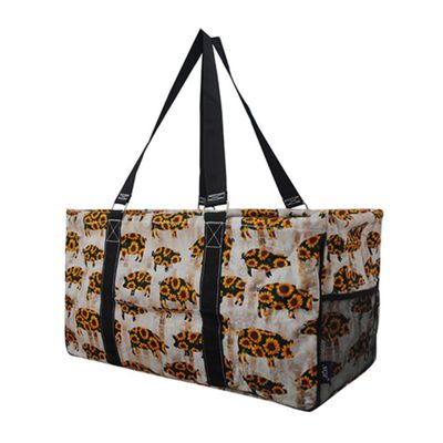 NGIL Extra Large Utility Tote Reusable Grocery Bag Oversized Collapsible for Groceries, Storage, Picnic, Beach (Sunflower Pig-black)