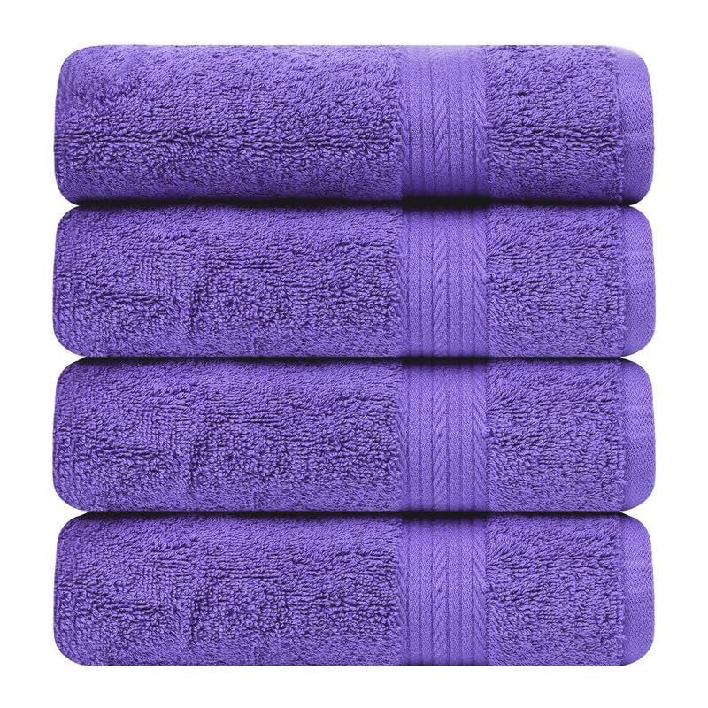 Ample Decor Bath Towel Sets 30 X 54 Inch Soft and Absorbent 100% Cotton 600 GSM Towel - 4pcs Purple