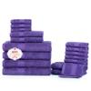 Ample Decor Bathroom Towel Set of 18-4 Hand Towel, 4 Bath Towel, 10 Wash Cloths - Oeko Tex Certified 600 GSM 100% Cotton - High Absorbency Quick Drying, Ideal for Gifting - Purple view 1
