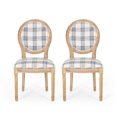Christopher Knight Home Phinnaeus Dining Chair Set, Set of 2, Fabric, Dark Blue Plaid + Natural