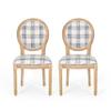 Christopher Knight Home Phinnaeus Dining Chair Set, Set of 2, Fabric, Dark Blue Plaid + Natural view 1