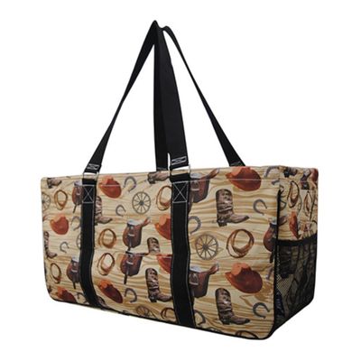 NGIL Extra Large Utility Tote Reusable Grocery Bag Oversized Collapsible for Groceries, Storage, Picnic, Beach (Western Cowboy-black)