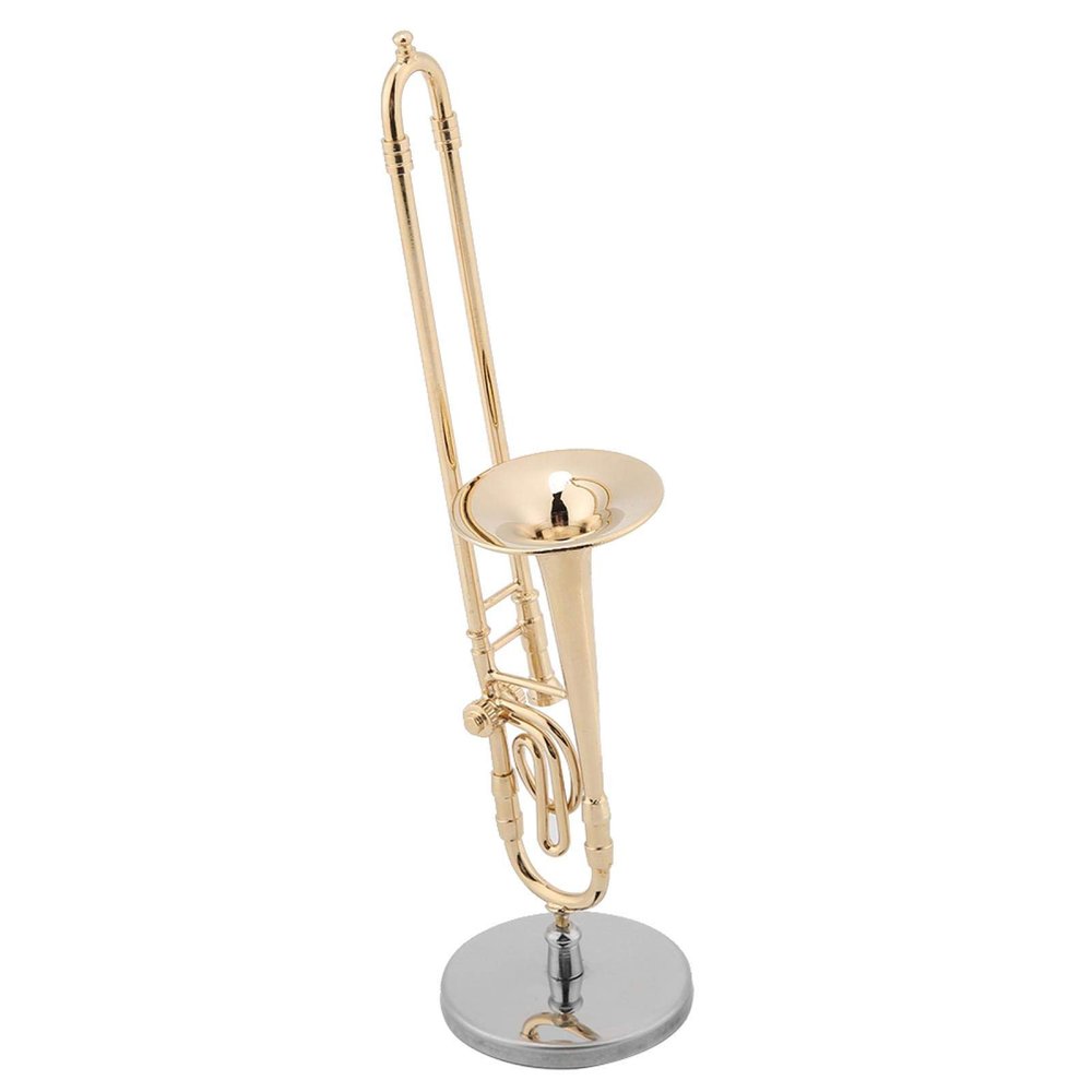 Miniature Trombone Model 5 Inch Gold Plated with Display Stand Case for Music Collectors Office Desk Display 24K Finish Authentic Replica Gift Idea for Band Alumni