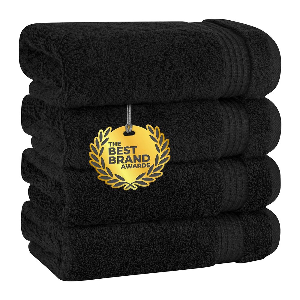 Cotton Paradise Hand Towels for Bathroom, 100% Cotton Turkish 4 Piece Hand Towel Set, Soft Absorbent Face Towels, Black Hand Towels
