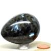 2.3" Larvikite Egg Natural Sparkling Blue Flash Crystal Black Moonstone w/Labradorite Feldspar Mineral Polished Gemstone - India + Stand view 2