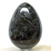 2.3" Larvikite Egg Natural Sparkling Blue Flash Crystal Black Moonstone w/Labradorite Feldspar Mineral Polished Gemstone - India + Stand view 4