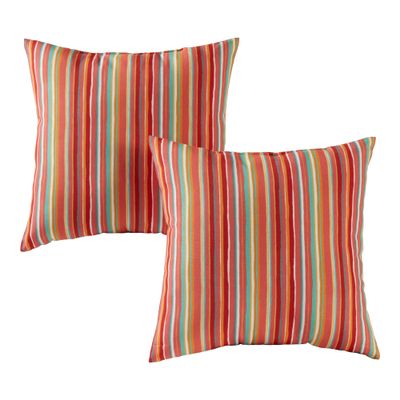 Greendale Home Fashions Outdoor 17-inch Square Decorative Throw Pillow, 2-Pack, Coral Stripe