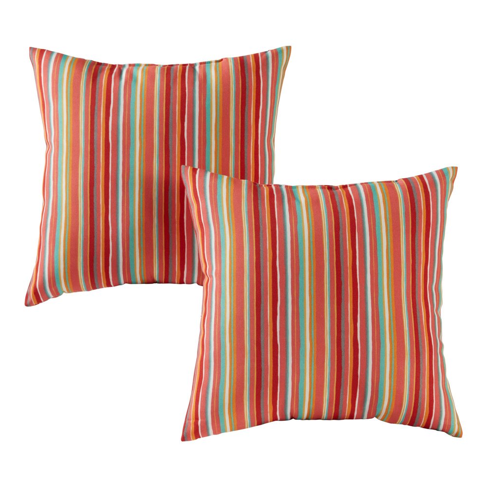 Greendale Home Fashions Outdoor 17-inch Square Decorative Throw Pillow, 2-Pack, Coral Stripe