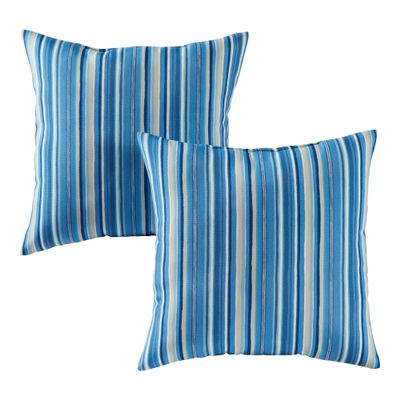 Greendale Home Fashions Outdoor 17-inch Square Decorative Throw Pillow, 2-Pack, Steel Blue Stripe