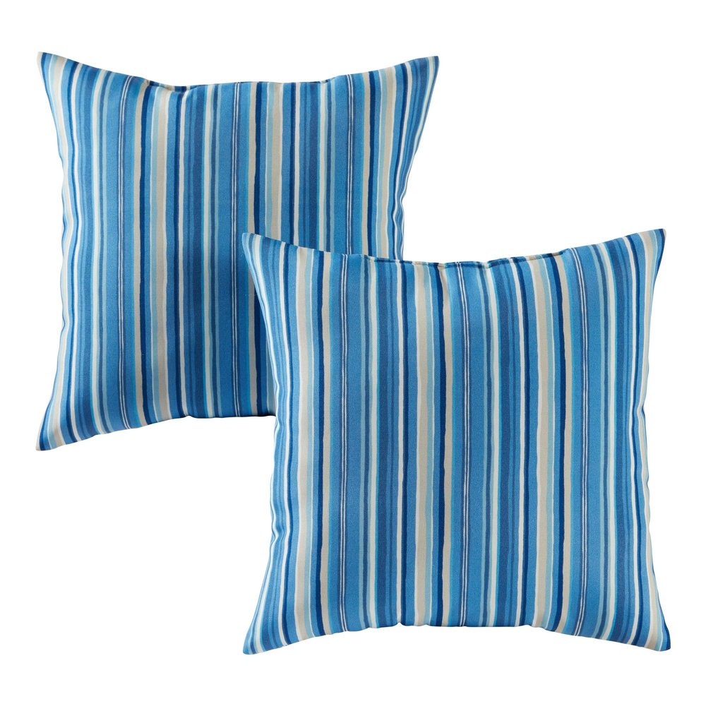 Greendale Home Fashions Outdoor 17-inch Square Decorative Throw Pillow, 2-Pack, Steel Blue Stripe