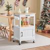 Yaheetech Kitchen Island Cart with Storage, Rolling Kitchen Island on Wheels with 6 Side Hooks, Wood Top Microwave Cart with Drawer for Dining Room, White view 2