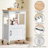 Yaheetech Kitchen Island Cart with Storage, Rolling Kitchen Island on Wheels with 6 Side Hooks, Wood Top Microwave Cart with Drawer for Dining Room, White view 4