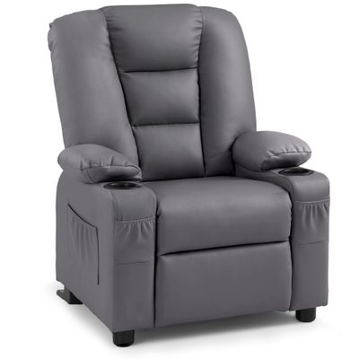 MCombo Big Kids Recliner for Ages 3+, Child Reclining Chair, Toddlers Recliner Sofa with Cup Holders, Faux Leather, 7322(Dark Grey)