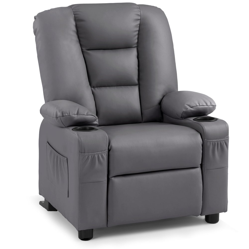 MCombo Big Kids Recliner for Ages 3+, Child Reclining Chair, Toddlers Recliner Sofa with Cup Holders, Faux Leather, 7322(Dark Grey)