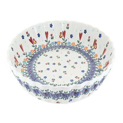 Blue Rose Polish Pottery - Red Hearts & Flowers Pie Plate - 10" Diameter - Unique, Dishwasher Safe, & Durable Bakeware