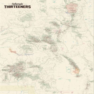 Best Maps Ever Colorado 13ers Checklist Map Poster (Tan) 24x36 Satin Finish Topographic