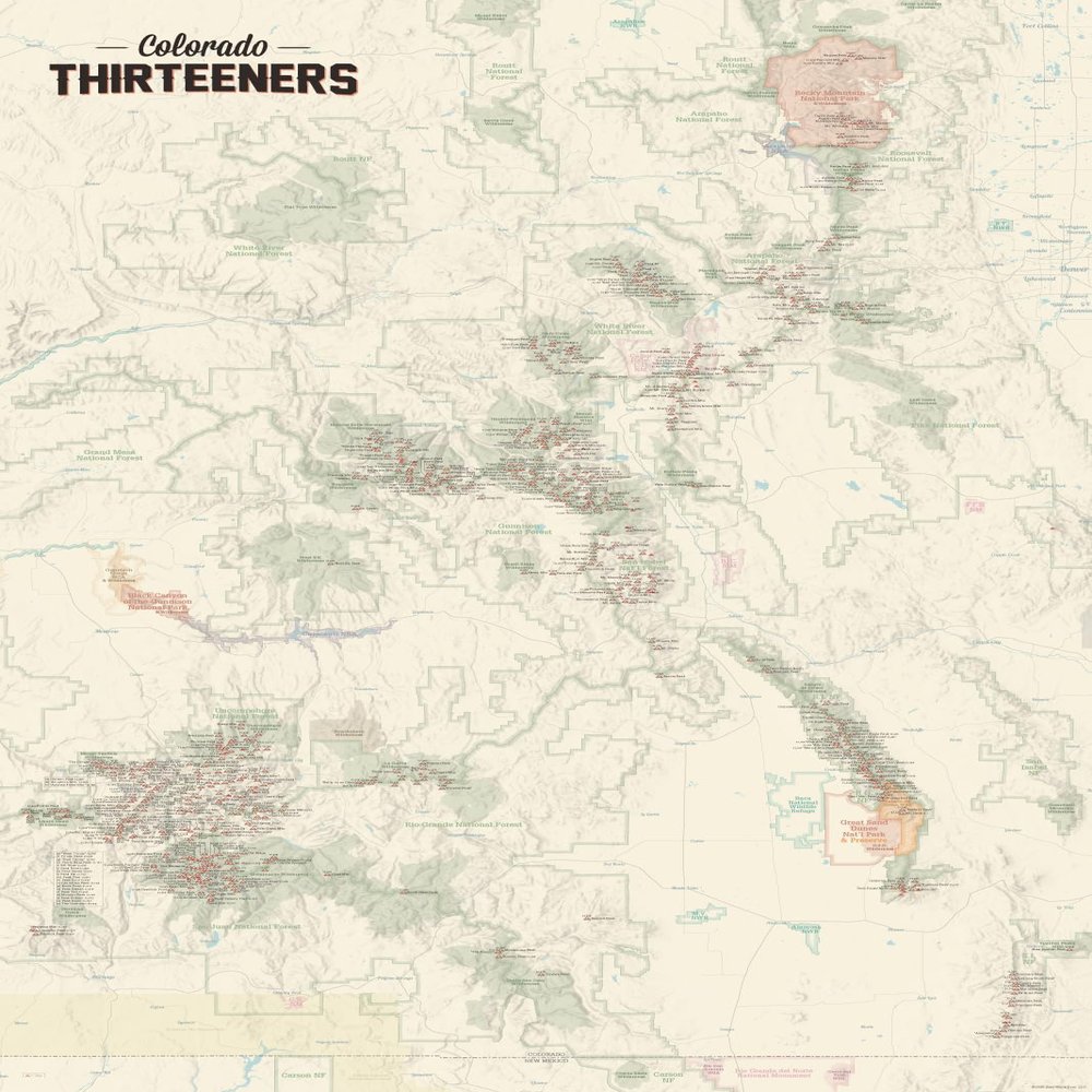 Best Maps Ever Colorado 13ers Checklist Map Poster (Tan) 24x36 Satin Finish Topographic