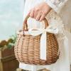 Hand- Woven Rattan Basket Basket Woven Storage with Handle for Picnic Home Wedding Party Decoration Photo Props view 2
