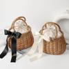 Hand- Woven Rattan Basket Basket Woven Storage with Handle for Picnic Home Wedding Party Decoration Photo Props view 3