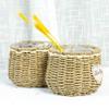 1pc Decorative Woven Flower Basket for Festivals and Home Decor Multi-functional Storage for Fresh and Dried Flowers Natural Khaki Straw Design Style view 2