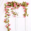 230cm/ 91in Silk Rose Wedding Decorations Ivy Vine 2pcs Artificial Flowers Arch Decor with Green Leaves Hanging Wall Garland (Pink) view 2