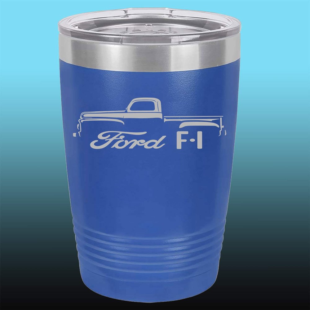 1948-52 Ford F1 Pickup Truck 20oz Stainless Steel Tumbler w/Clear Lid royal