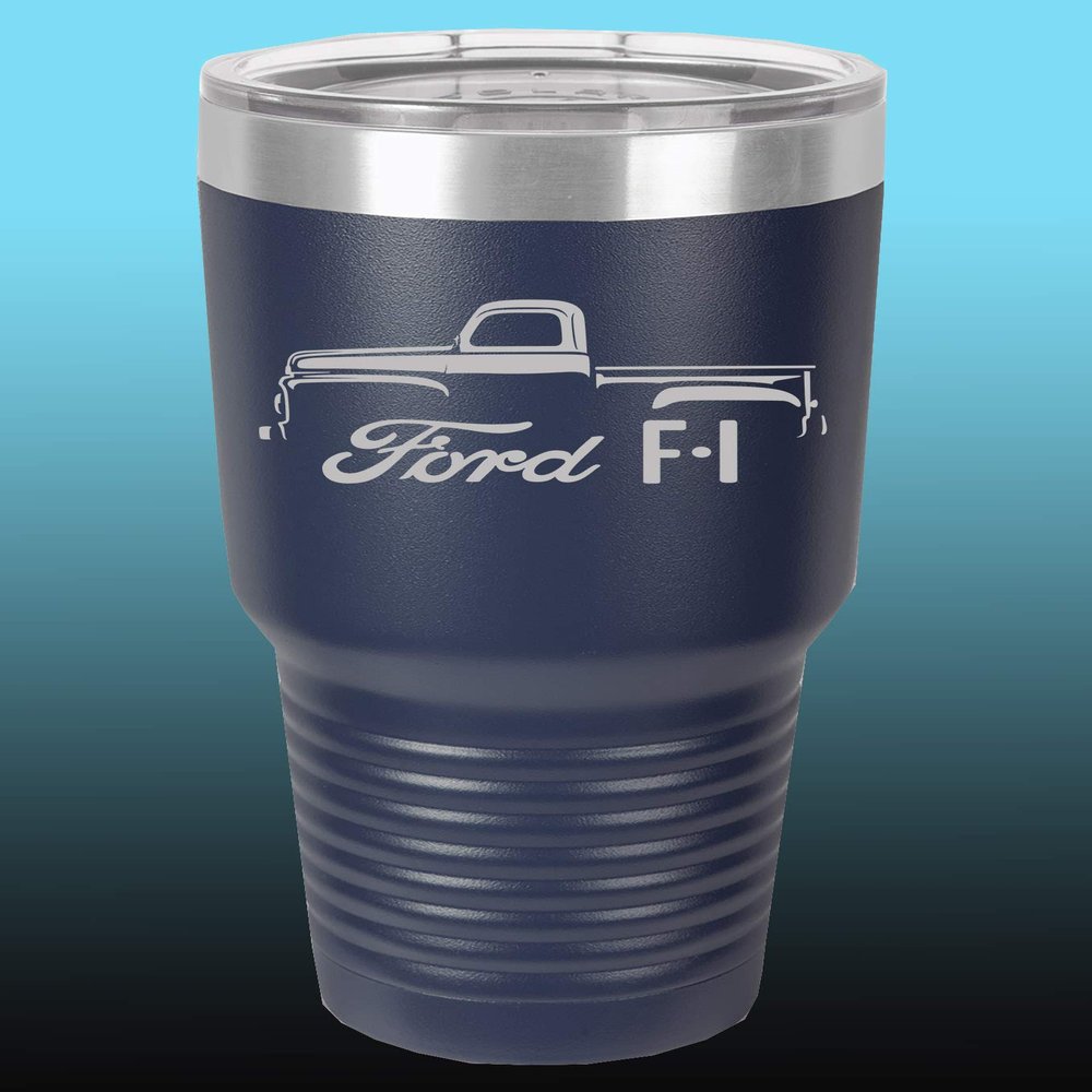 1948-52 Ford F1 Pickup Truck 30oz Stainless Steel Tumbler w/Clear Lid navy