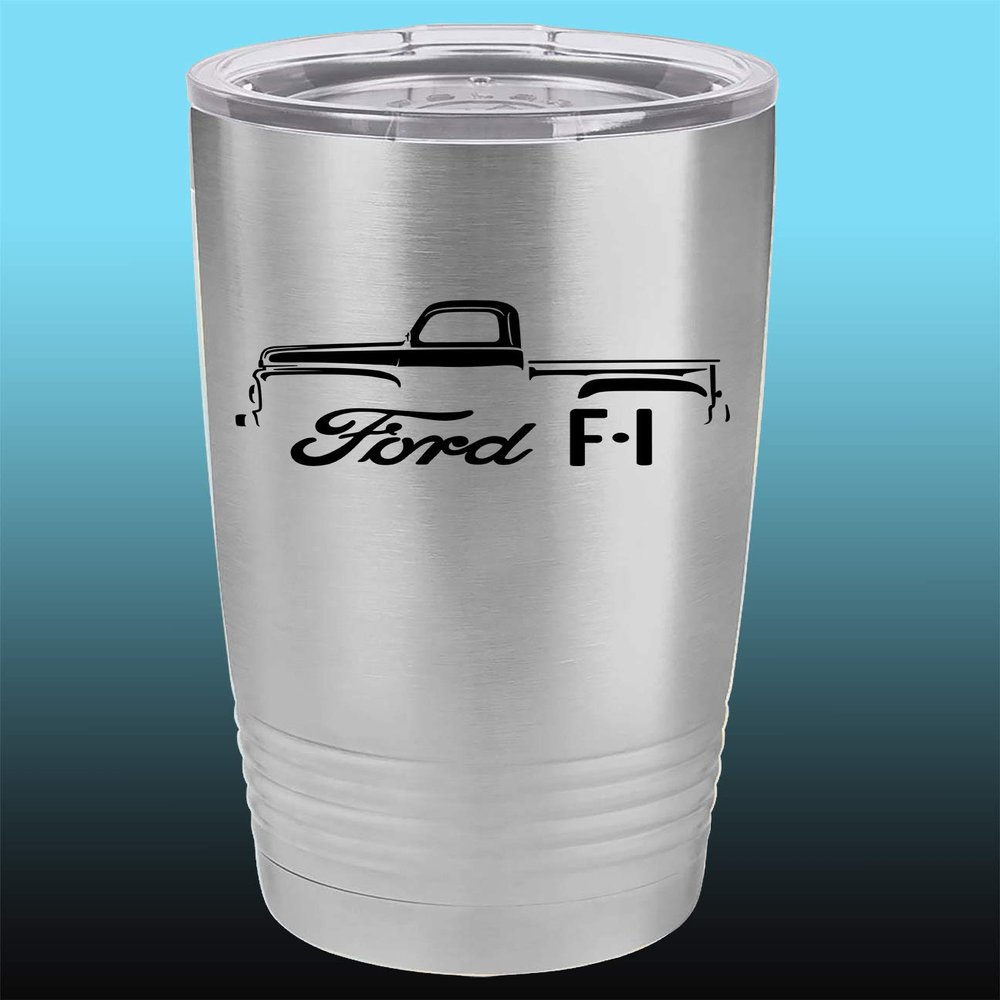 1948-52 Ford F1 Pickup Truck 20oz Stainless Steel Tumbler w/Clear Lid stainless
