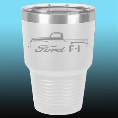 1948-52 Ford F1 Pickup Truck 30oz Stainless Steel Tumbler w/Clear Lid white