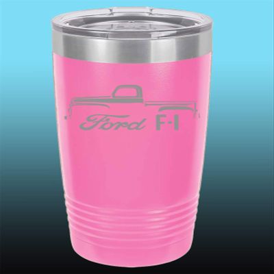 1948-52 Ford F1 Pickup Truck 20oz Stainless Steel Tumbler w/Clear Lid pink