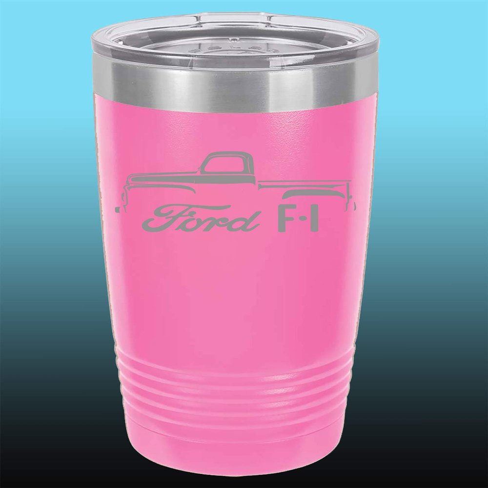 1948-52 Ford F1 Pickup Truck 20oz Stainless Steel Tumbler w/Clear Lid pink
