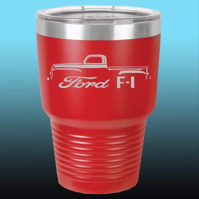 1948-52 Ford F1 Pickup Truck 30oz Stainless Steel Tumbler w/Clear Lid red