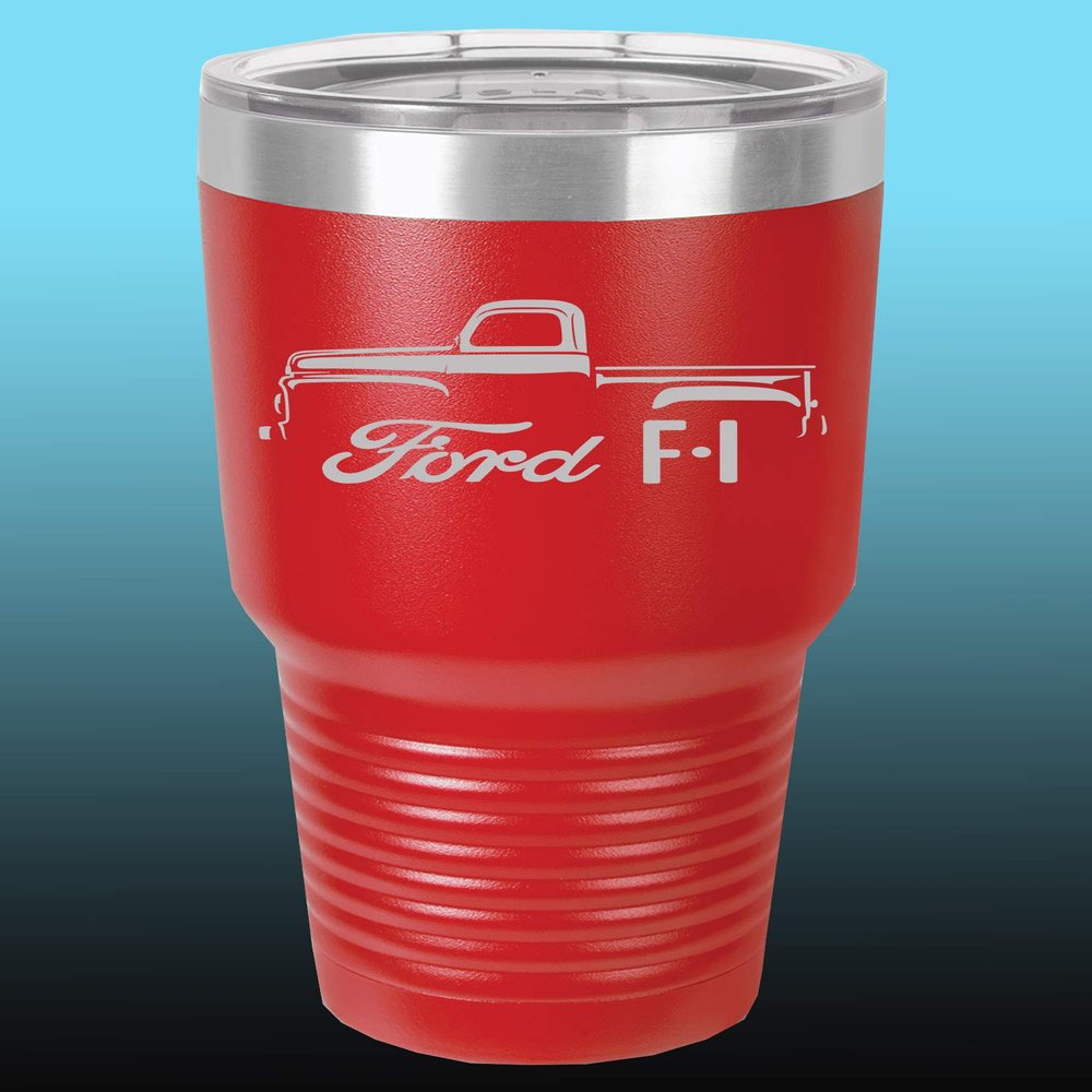 1948-52 Ford F1 Pickup Truck 30oz Stainless Steel Tumbler w/Clear Lid red