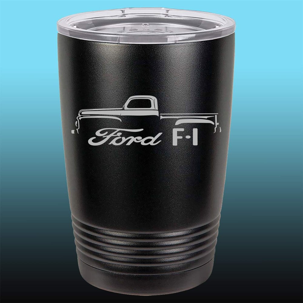 1948-52 Ford F1 Pickup Truck 20oz Stainless Steel Tumbler w/Clear Lid black