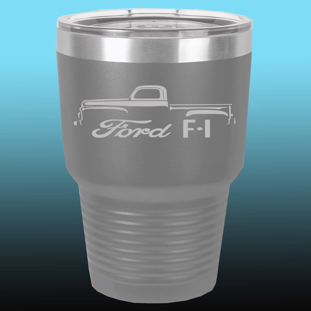 1948-52 Ford F1 Pickup Truck 30oz Stainless Steel Tumbler w/Clear Lid grey