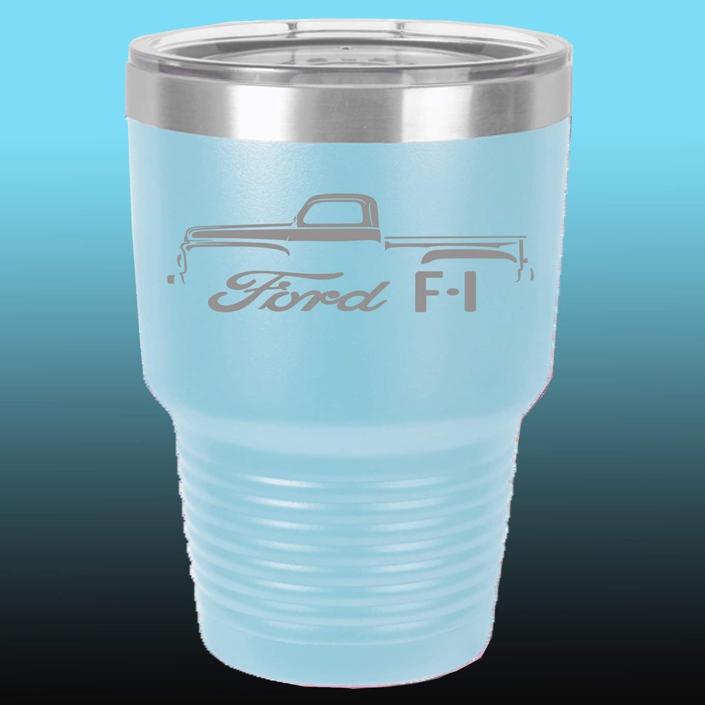 1948-52 Ford F1 Pickup Truck 30oz Stainless Steel Tumbler w/Clear Lid ltblue