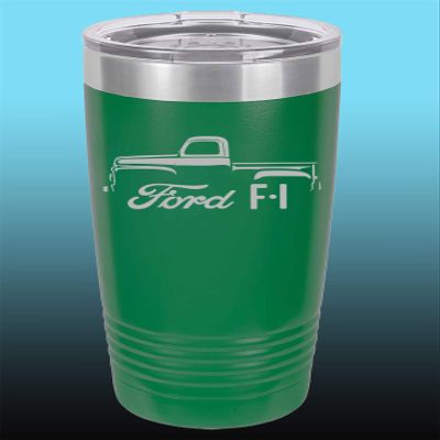 1948-52 Ford F1 Pickup Truck 20oz Stainless Steel Tumbler w/Clear Lid green