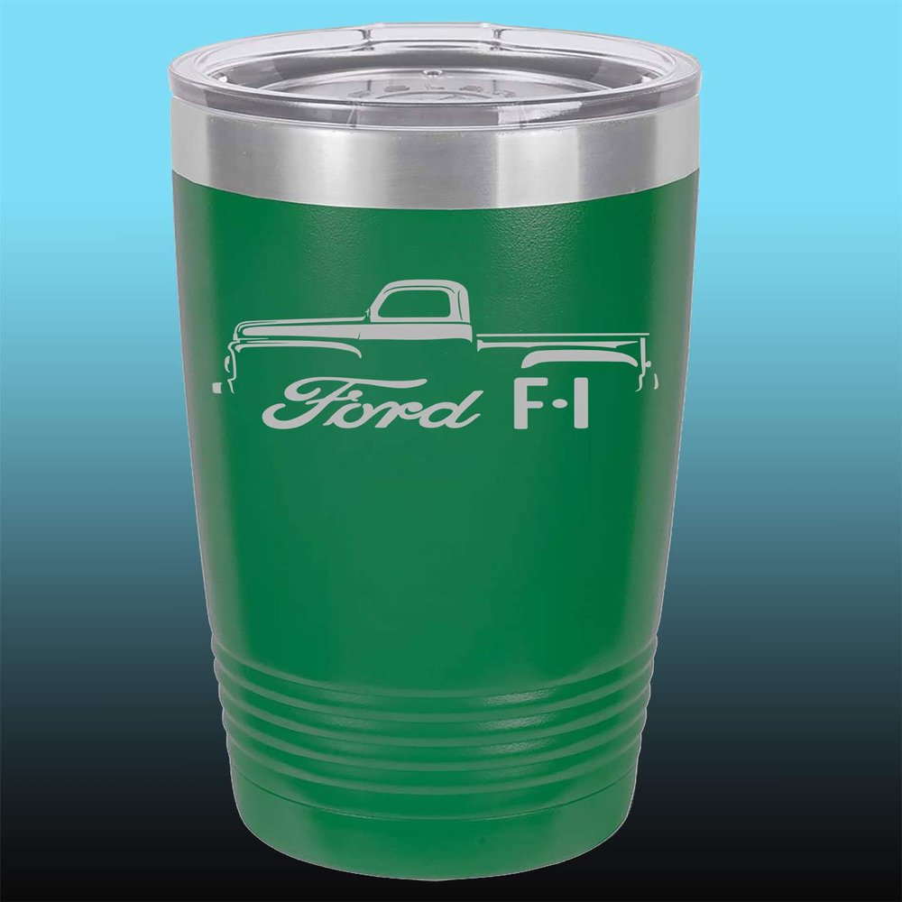 1948-52 Ford F1 Pickup Truck 20oz Stainless Steel Tumbler w/Clear Lid green