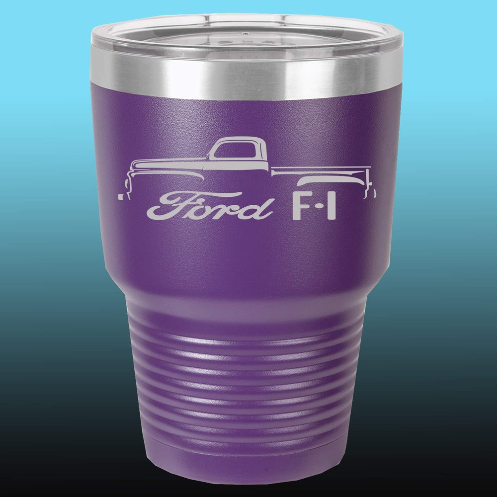 1948-52 Ford F1 Pickup Truck 30oz Stainless Steel Tumbler w/Clear Lid purple